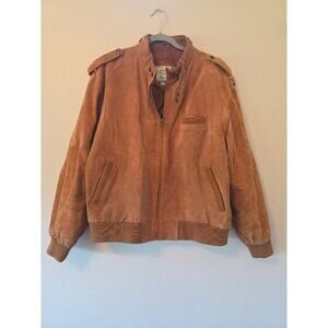 Vintage American Weekend Genuine Split Leather Bomber Jacket Brown Moto Coat 46